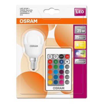 LED RGBW Лампочка з регулюванням яскравості RETROFIT E14/4,5W/230V 2700K + ДК - Osram