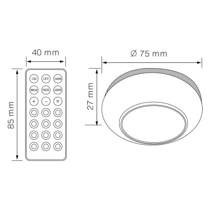 LED RGBW Регульоване освітлення меблів LED/0,5W/4,5V 3xAAA білий + пульт дистанційного керування