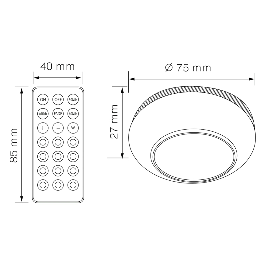 LED RGBW Регульоване освітлення меблів LED/0,5W/4,5V 3xAAA білий + пульт дистанційного керування