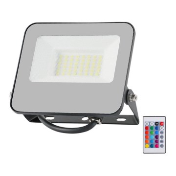 LED RGBW Прожектор з регулюванням яскравості LED/30W/230V IP65 сірий + пульт дистанційного керування