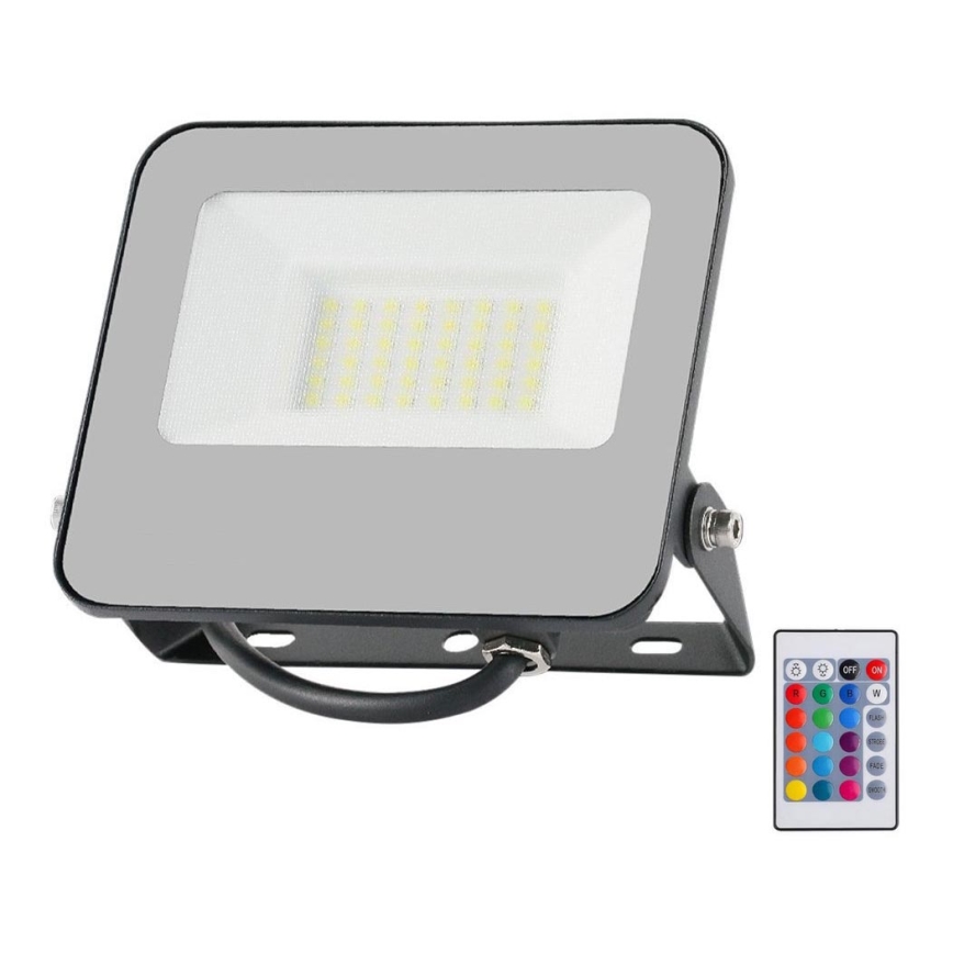 LED RGBW Прожектор з регулюванням яскравості LED/30W/230V IP65 сірий + пульт дистанційного керування