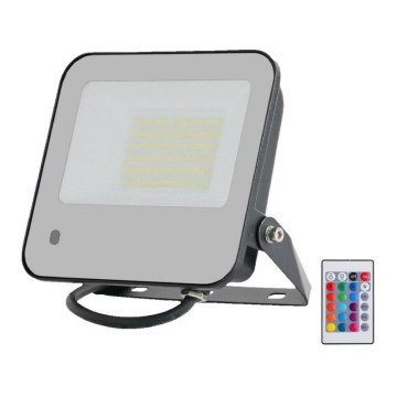 LED RGBW Прожектор з регулюванням яскравості LED/50W/230V IP65 сірий + пульт дистанційного керування