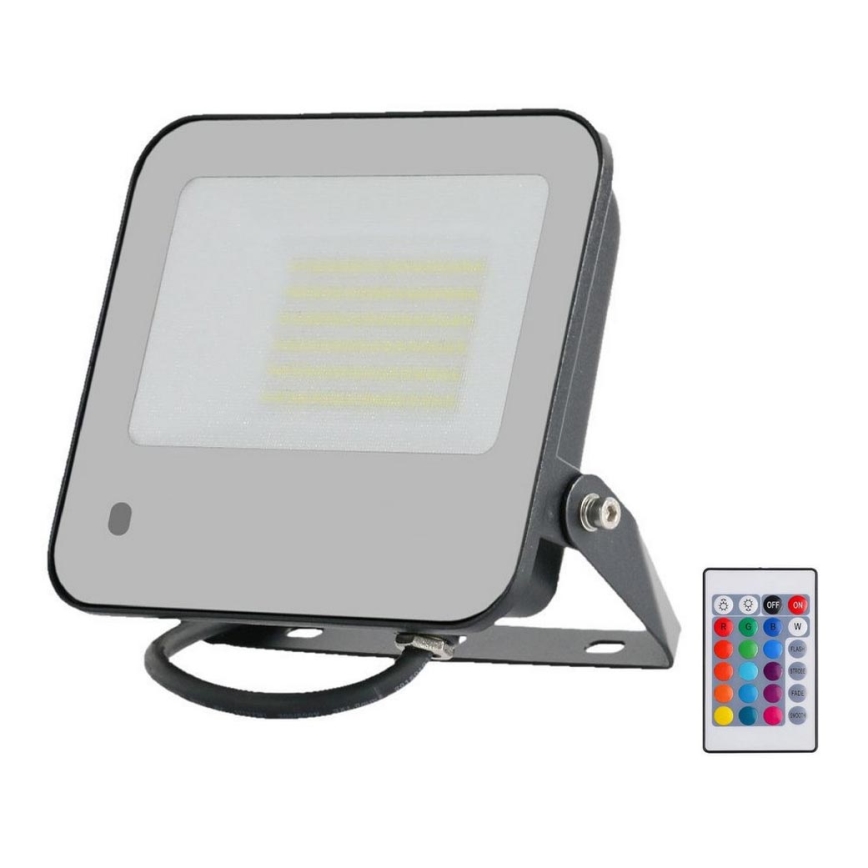 LED RGBW Прожектор з регулюванням яскравості LED/50W/230V IP65 сірий + пульт дистанційного керування