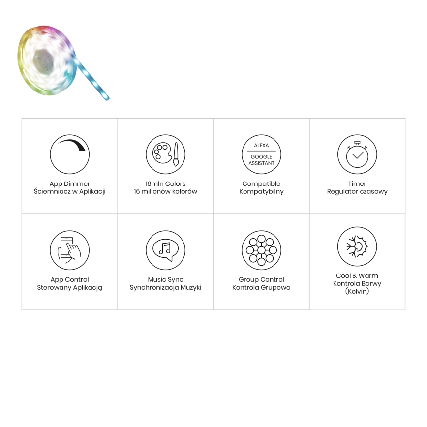 Світлодіодна RGBW стрічка для ванної кімнати, регульована, LED/7,5 Вт/12 В IP65, 3 м, Wi-Fi Tuya