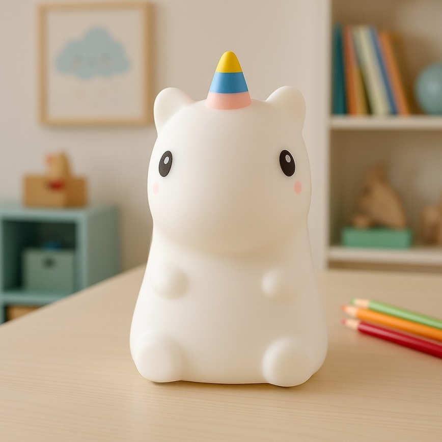 Нічник для дітей UNICORN LED RGBW — сенсорний, затемнюваний, перезаряджуваний (1W/5V, 1200 mAh)