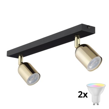 LED RGBW затемнюваний точковий світильник TOP 2xGU10/6,5W/230V 2700-6500K чорний/золотий