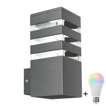 LED RGBW затемнюваний зовнішній настінний світильник TEKSAS 1xE27/12W/230V 2700-6500K Wi-Fi IP44 антрацит