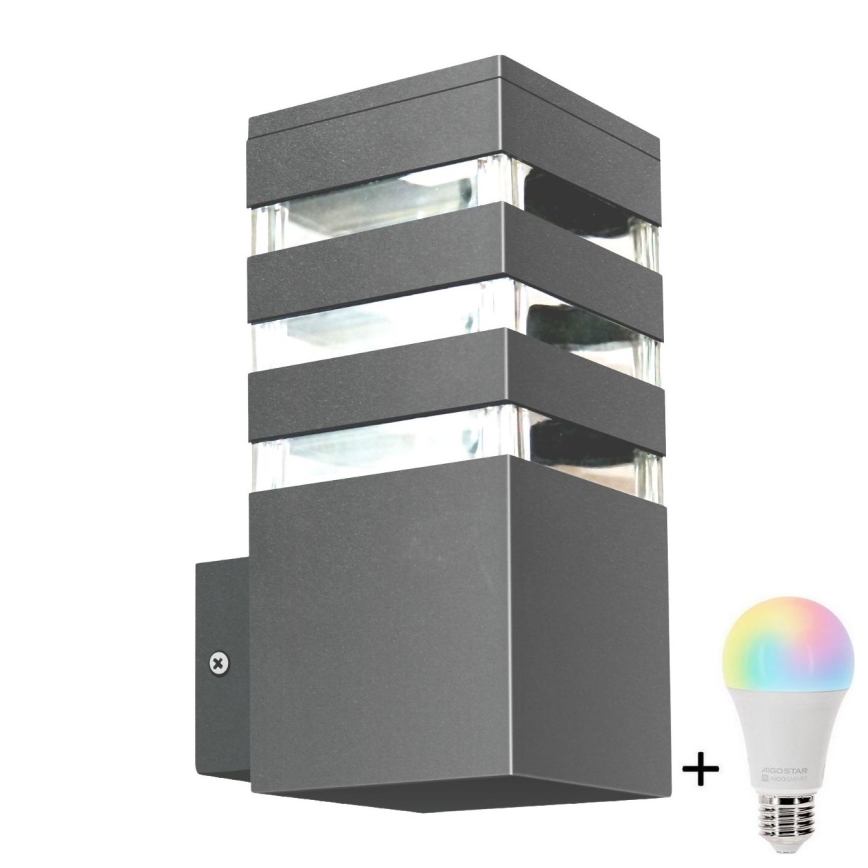 LED RGBW затемнюваний зовнішній настінний світильник TEKSAS 1xE27/12W/230V 2700-6500K Wi-Fi IP44 антрацит