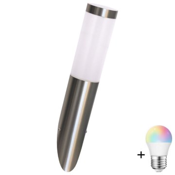 LED RGBW зовнішній настінний світильник LIVIA з регулюванням яскравості 1xE27/6,5W/230V 2700-6500K Wi-Fi IP44 сріблястий