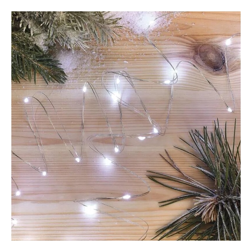 LED Різдвяна гірлянда 20xLED/2xAA 2,4m холодне біле світло