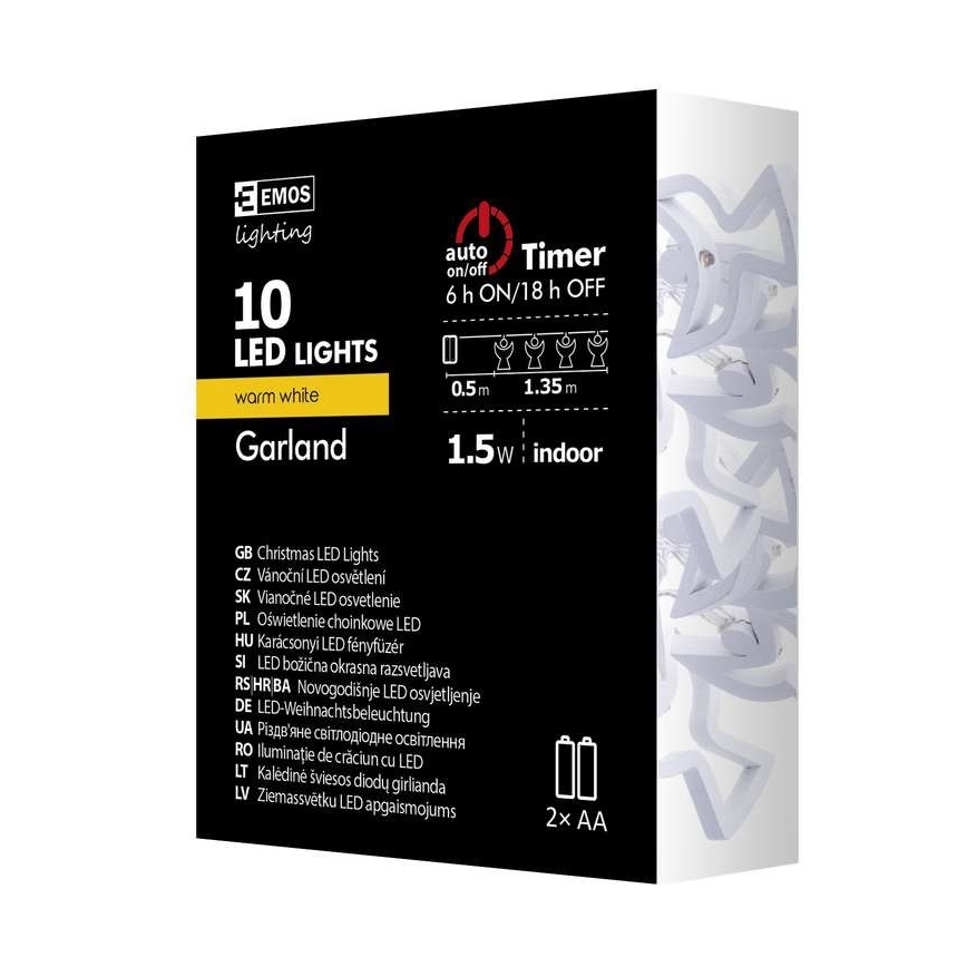 LED Різдвяна гірлянда CHAIN 10xLED/2xAA 1,85m теплий білий