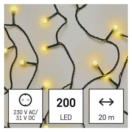 LED рождественская гирлянда, 200 светодиодов/8 режимов, 20 м, IP44, тёплый белый