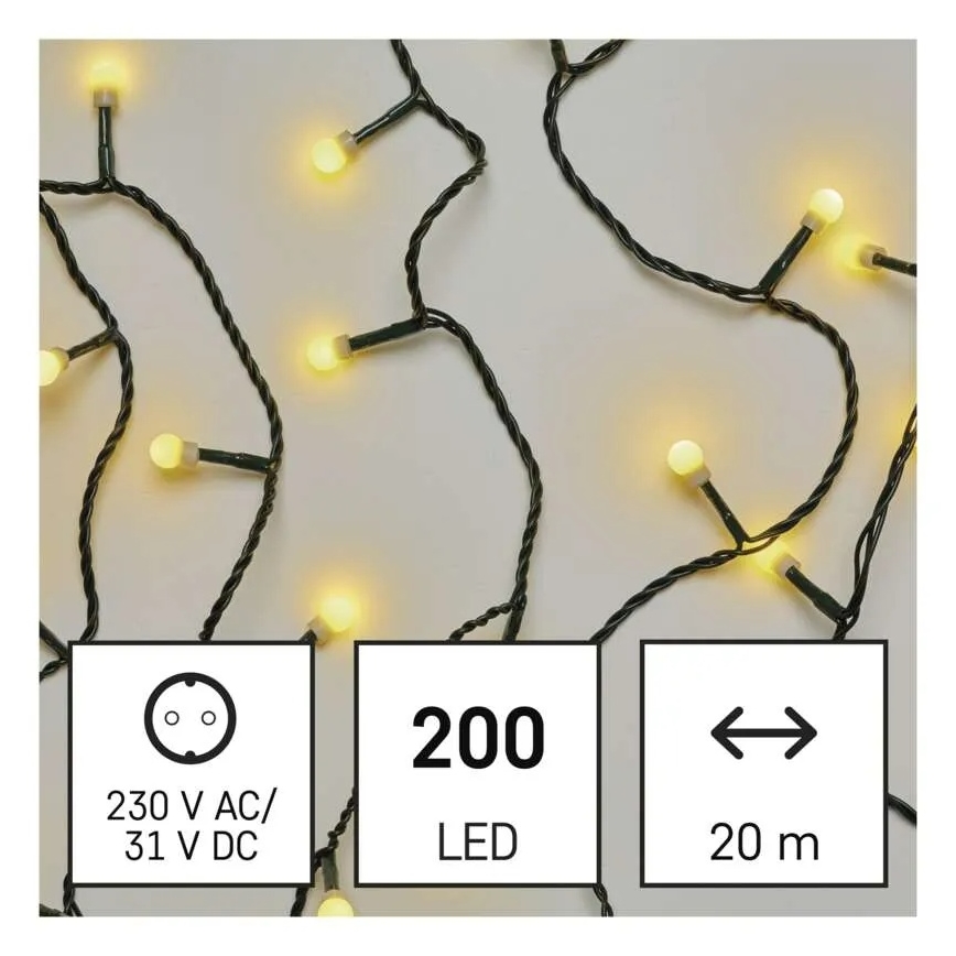 LED рождественская гирлянда, 200 светодиодов/8 режимов, 20 м, IP44, тёплый белый