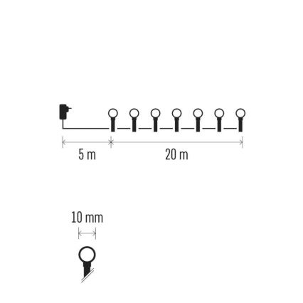 LED рождественская гирлянда, 200 светодиодов/8 режимов, 20 м, IP44, тёплый белый