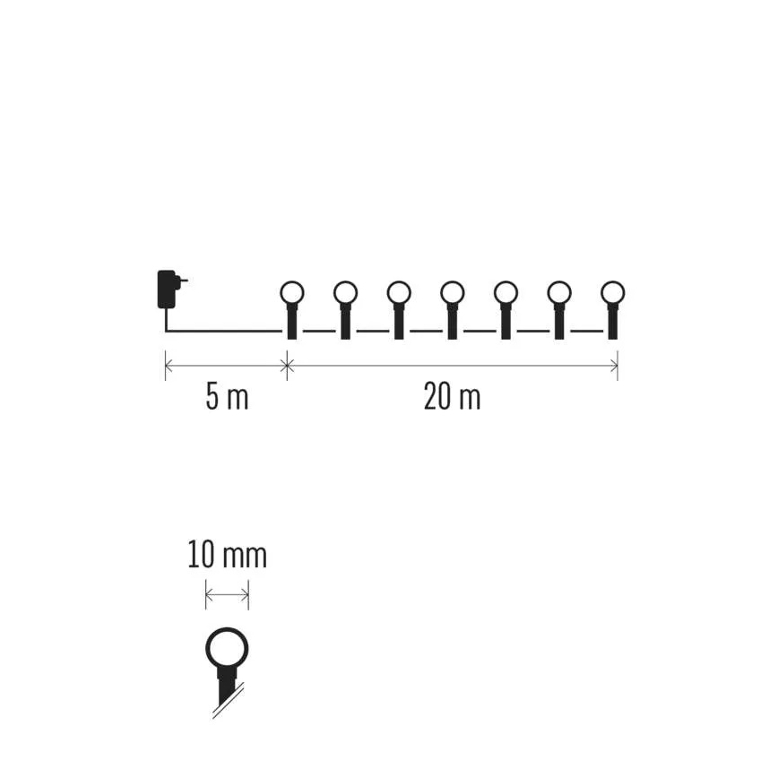 LED рождественская гирлянда, 200 светодиодов/8 режимов, 20 м, IP44, тёплый белый