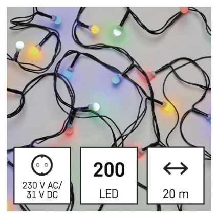 LED рождественская гирлянда 200 светодиодов/8 режимов 25 м IP44 многоцветная