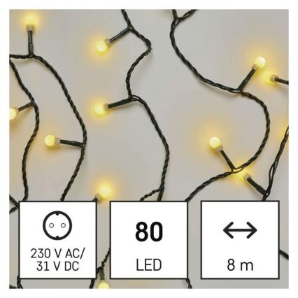 LED Рождественская гирлянда 80xLED/230V/8 функций 13m IP44 тёплая белая