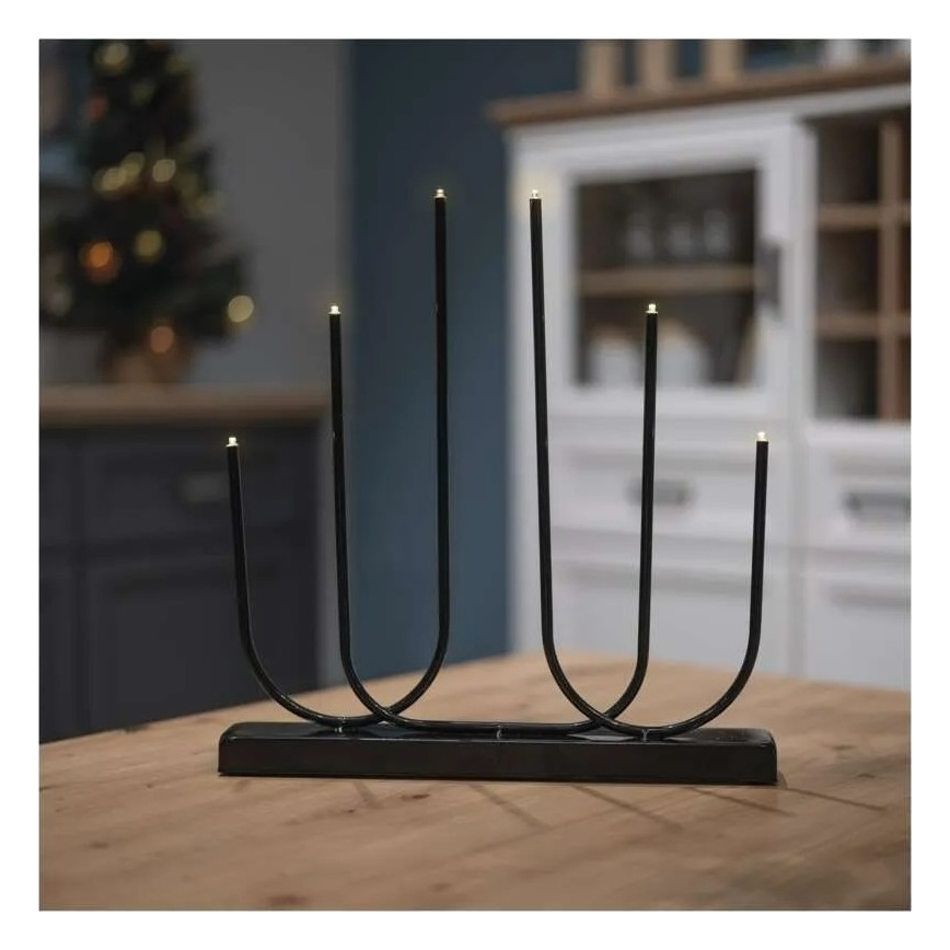 LED рождественский подсвечник 6xLED/2xAA чёрный