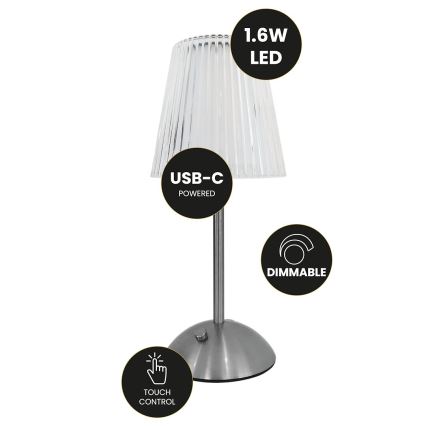 LED Сенсорна настільна LED лампа акумуляторна з регулюванням яскравості ELBA LED/1,6W/800 mAh матовий хром/прозорий