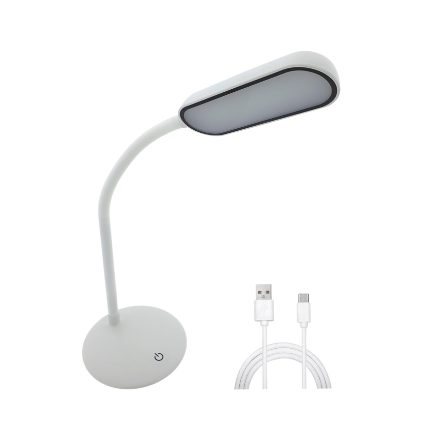 LED Сенсорна гнучка настільна лампа з регулюванням яскравості LED/6W/5V USB 1200 mAh білий