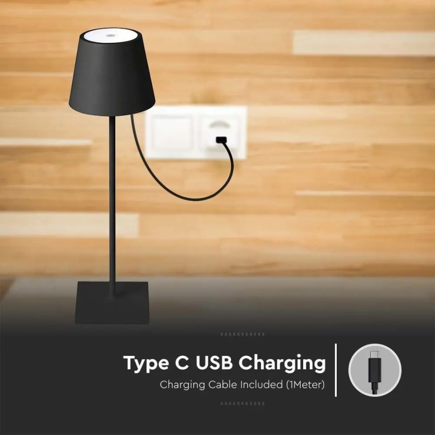 Світлодіодна регульована сенсорна настільна лампа, акумуляторна LED/3W/5V 4000 mAh 3000K чорна