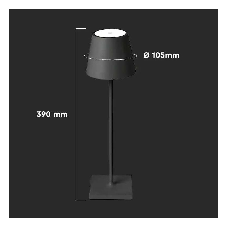 Світлодіодна регульована сенсорна настільна лампа, акумуляторна LED/3W/5V 4000 mAh 3000K чорна