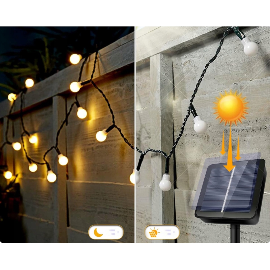 LED солнечная декоративная гирлянда 30 светодиодов/8 функций 500 мАч 6,5 м IP67 тёплый белый