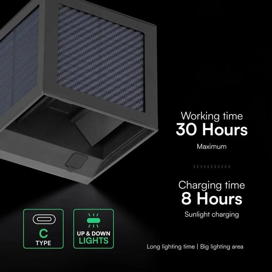 Светодиодный солнечный настенный светильник с датчиком LED/9 Вт/3,7 В 3000/4000/6000 К IP65 2600 мА·ч черный