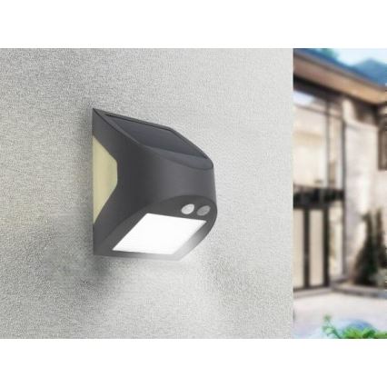 Светодиодный солнечный настенный светильник с датчиком LED/3W/3,7V 3000/4000K 1200 mAh IP54 антрацит