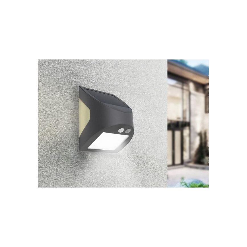 Светодиодный солнечный настенный светильник с датчиком LED/3W/3,7V 3000/4000K 1200 mAh IP54 антрацит