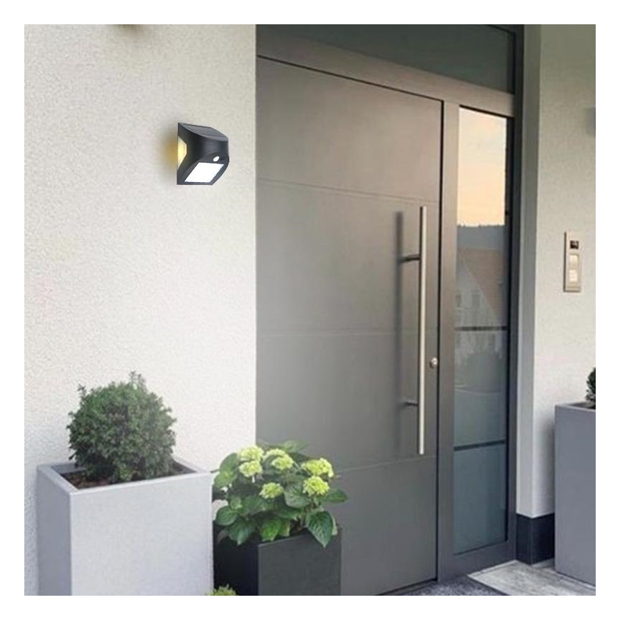 Солнечный настенный светодиодный светильник с датчиком, 3 Вт/3,7 В, 3000/4000 К, 1200 мА·ч, IP54, черный