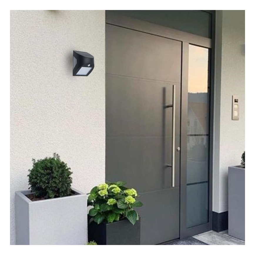 Солнечный настенный светодиодный светильник с датчиком, 3 Вт/3,7 В, 3000/4000 К, 1200 мА·ч, IP54, черный