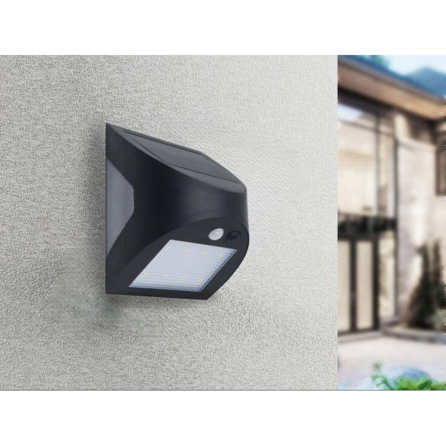 Солнечный настенный светодиодный светильник с датчиком, 3 Вт/3,7 В, 3000/4000 К, 1200 мА·ч, IP54, черный