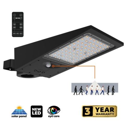 Диммируемый LED солнечный уличный светильник с датчиком STREET LED/30W/9,6V 3000/4000K 6000 mAh IP65 + пульт дистанционного управления
