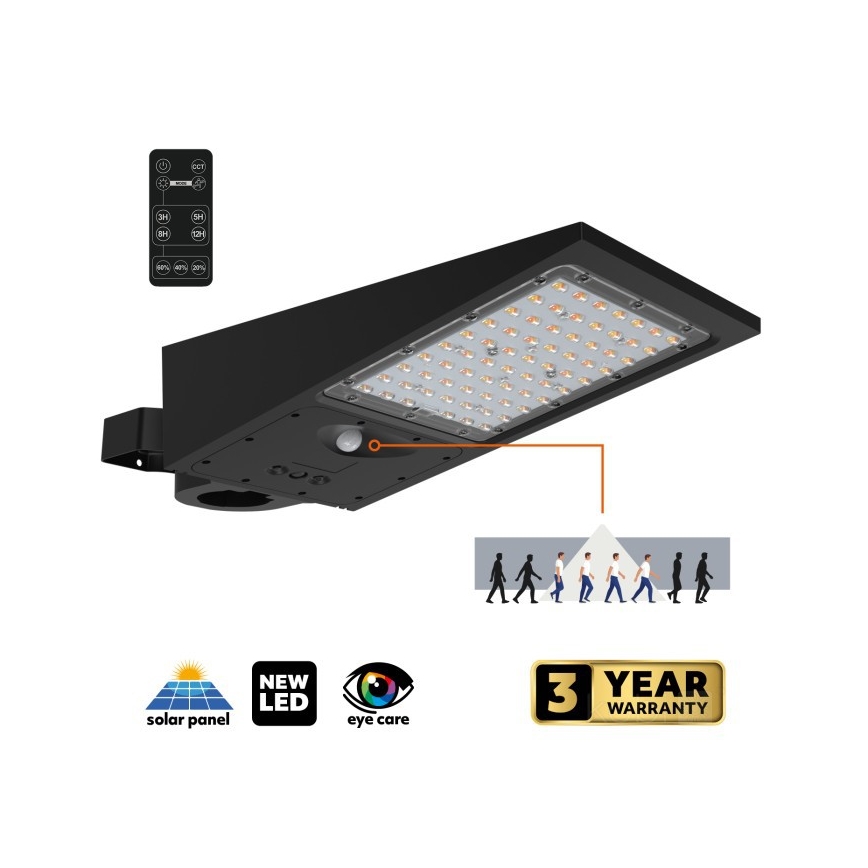 Диммируемый LED солнечный уличный светильник с датчиком STREET LED/30W/9,6V 3000/4000K 6000 mAh IP65 + пульт дистанционного управления