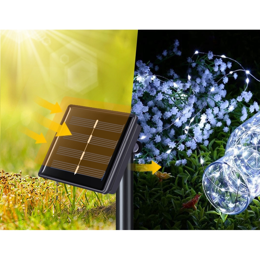 LED сонячна декоративна гірлянда 100xLED/1,2V 800 mAh 7 m IP44 чорна