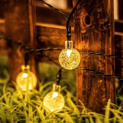 LED сонячна декоративна гірлянда 30xLED/8 функцій 500 mAh 6,5 м IP67 тепле біле