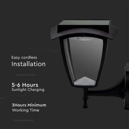 LED сонячна настінна лампа LED/2W/3,7V 3000/6000K IP65 2200 mAh чорна