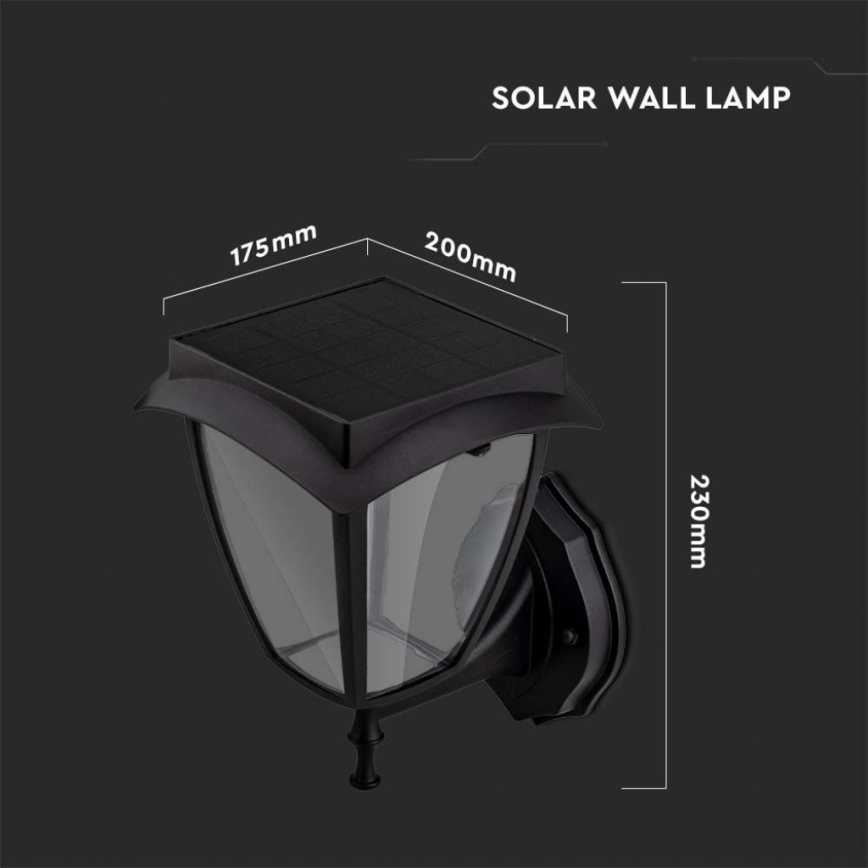 LED сонячна настінна лампа LED/2W/3,7V 3000/6000K IP65 2200 mAh чорна