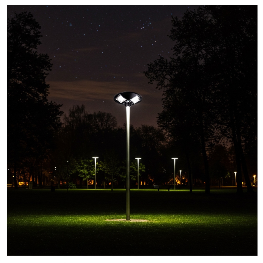 LED сонячна вулична лампа з регульованою яскравістю та датчиком, LED/15W/6V, 11000 mAh, 6500K, IP65, чорна + пульт дистанційного керування