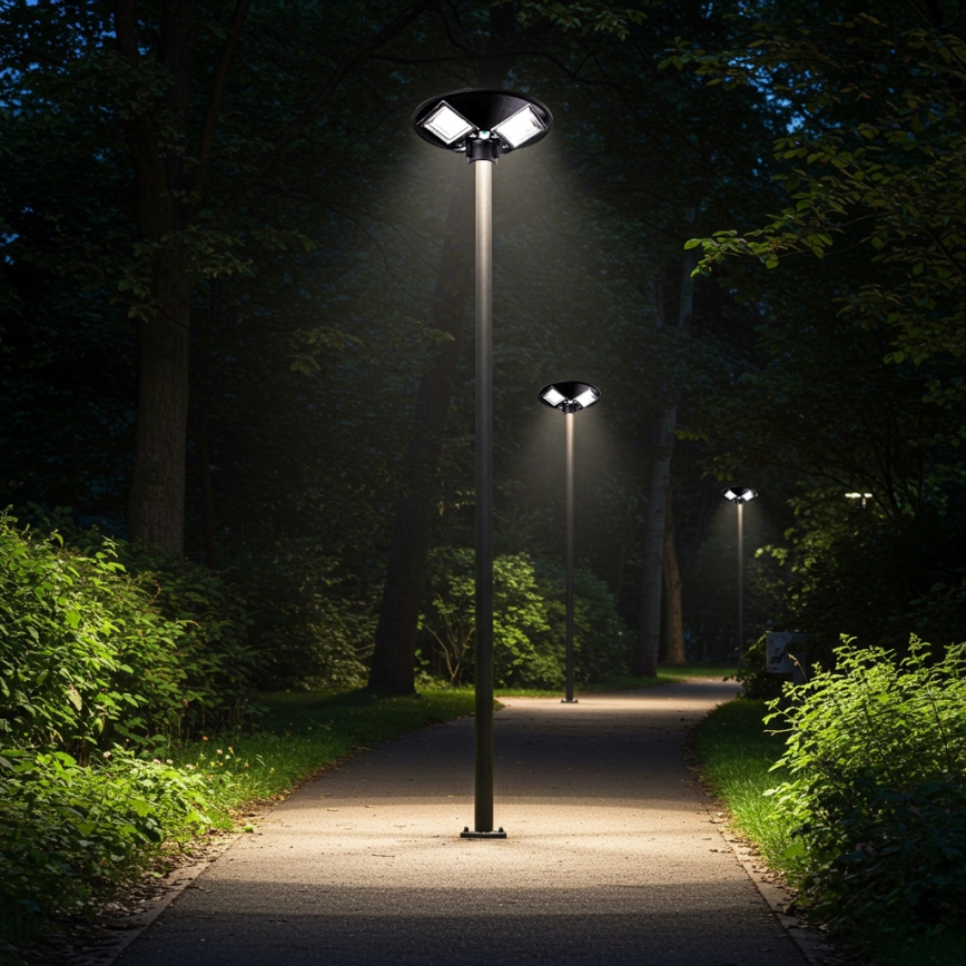 LED сонячна вулична лампа з регульованою яскравістю та датчиком, LED/15W/6V, 11000 mAh, 6500K, IP65, чорна + пульт дистанційного керування