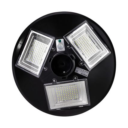 LED сонячна вулична лампа з регульованою яскравістю та датчиком, LED/15W/6V, 11000 mAh, 6500K, IP65, чорна + пульт дистанційного керування