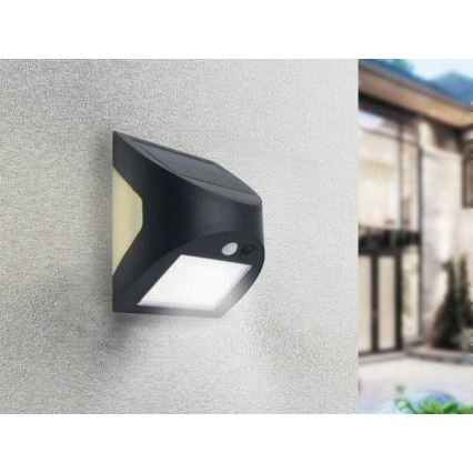 LED сонячний настінний світильник з датчиком LED/3W/3,7V 3000/4000K 1200 mAh IP54 чорний