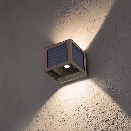 LED сонячний настінний світильник з датчиком LED/9W/3,7V 3000/4000/6000K IP65 2600 mAh коричневий