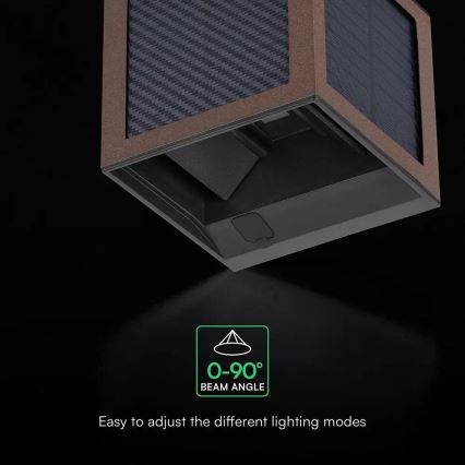 LED сонячний настінний світильник з датчиком LED/9W/3,7V 3000/4000/6000K IP65 2600 mAh коричневий