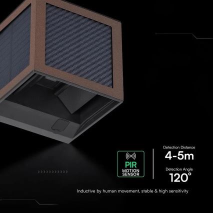 LED сонячний настінний світильник з датчиком LED/9W/3,7V 3000/4000/6000K IP65 2600 mAh коричневий