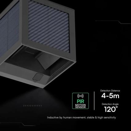 Сонячний настінний світильник LED з датчиком, 9W, 3,7V, 3000/4000/6000K, IP65, 2600 mAh, чорний
