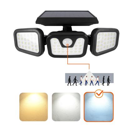 Світлодіодний сонячний прожектор із сенсором LED/1,5 Вт/3,7 В 6000K IP44 2400 мАг