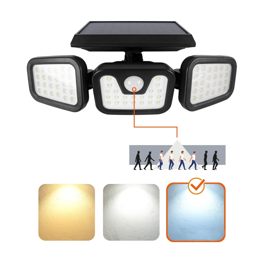 Світлодіодний сонячний прожектор із сенсором LED/1,5 Вт/3,7 В 6000K IP44 2400 мАг