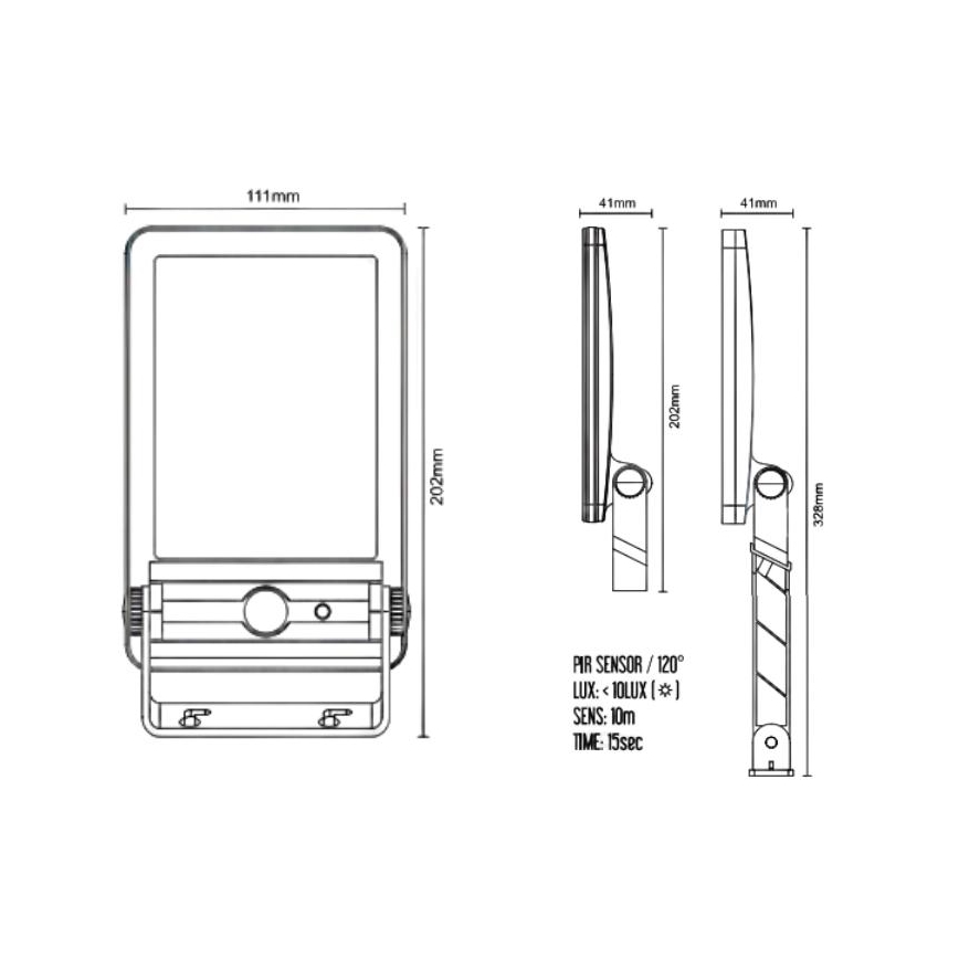Світлодіодний сонячний прожектор із сенсором LED/5 Вт/3,7 В 4000K 1500 мАг IP54 чорний